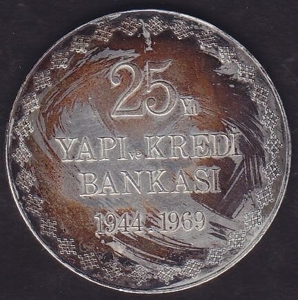 Yapı Kredi Bankası 25.Yılı Madalya 1969 Gümüş ( 16 Gram )