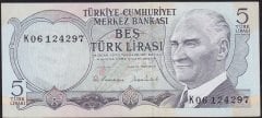 6.Emisyon 2.Tertip 5 Lira K06 124297 Çok Çok Temiz+