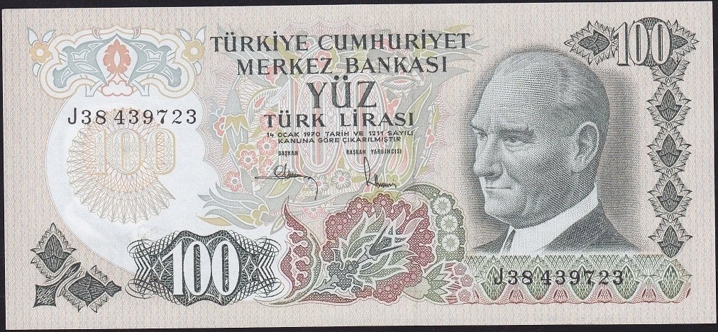 6.Emisyon 3.Tertip 100 Lira J38 439723 Çilaltı Çil