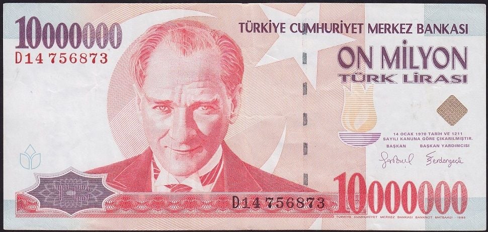 7.Emisyon 10 000 000 Lira D14 756873 Çok Temiz+