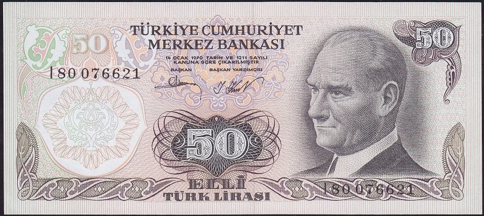 6.Emisyon 2.Tertip 50 Lira I80 076621 Çil