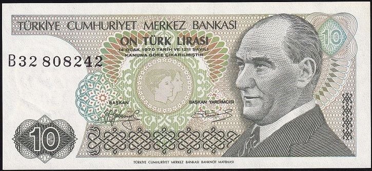 7.Emisyon 1.Tertip 10 Lira B32 808242 Çilaltı Çil