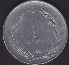 1964 Yılı 1 Lira Ters