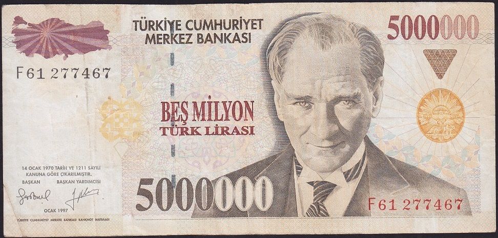 7.Emisyon 5 000 000 Lira F61 277467 Çok Temiz