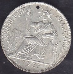 French İndochina 20 Cent 1921 Gümüş Kaplama