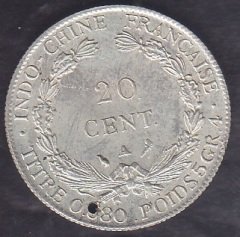 French İndochina 20 Cent 1937 Gümüş Kaplama