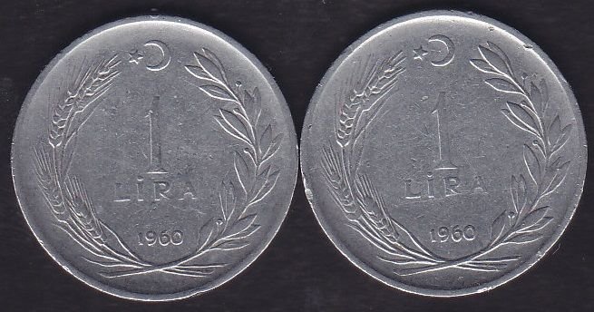 1960 Yılı 1 Lira (Ters Düz Takım)