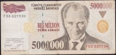 7.Emisyon 5 000 000 Lira F55 337736 Çok Temiz