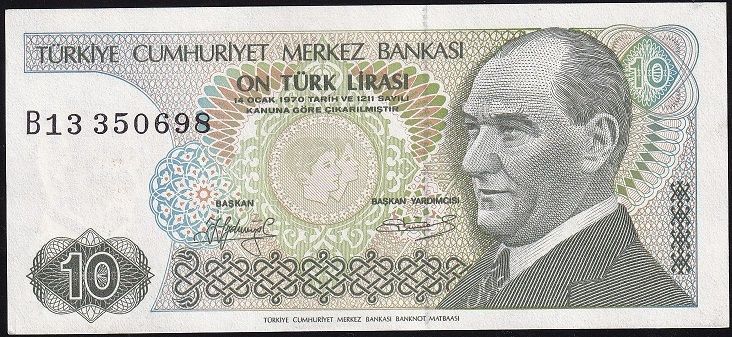 7.Emisyon 1.Tertip 10 Lira B13 350698 Çil