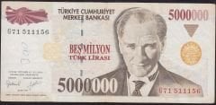 7.Emisyon 5 000 000 Lira G71 511156 Çok Temiz