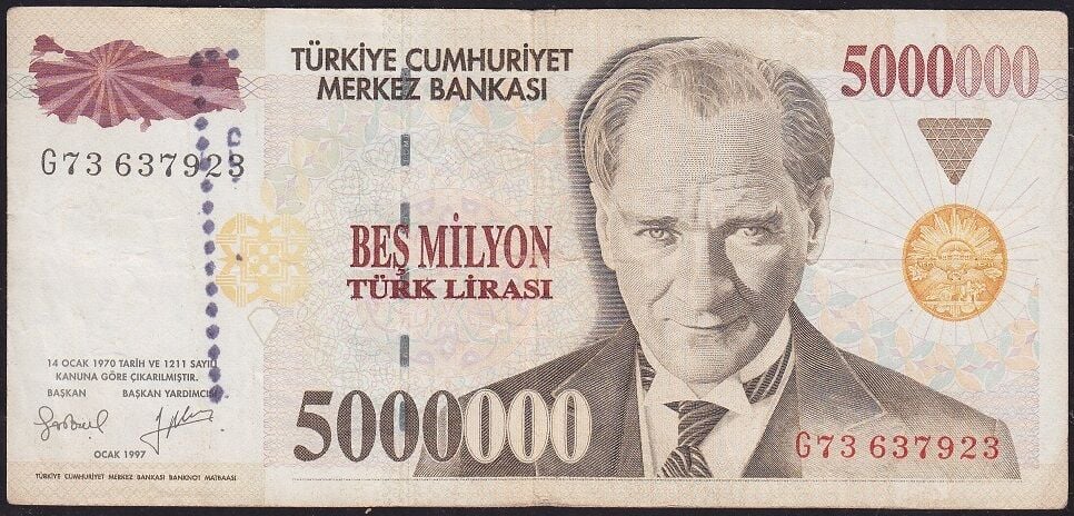 7.Emisyon 5 000 000 Lira G73 637923 Çok Temiz