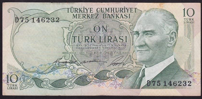 6.Emisyon 1.Tertip 10 Lira D75 146232 Çok Temiz+