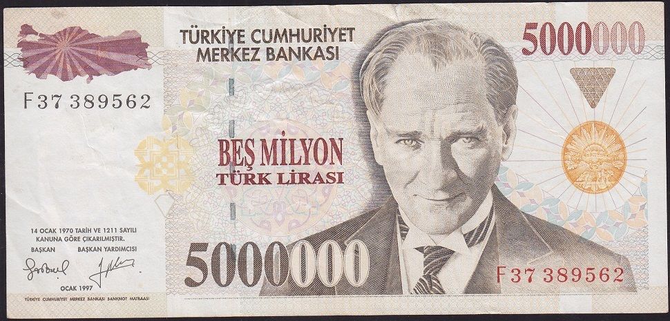 7.Emisyon 5 000 000 Lira F37 389562 Çok Temiz