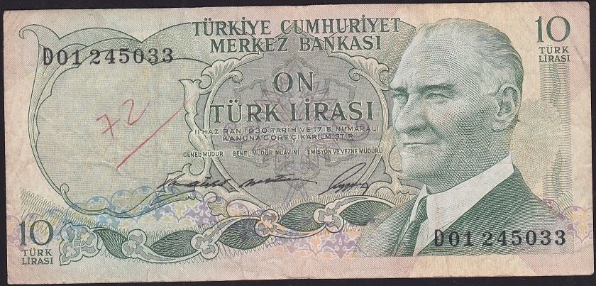 6.Emisyon 1.Tertip 10 Lira D01 245033 Çok Temiz