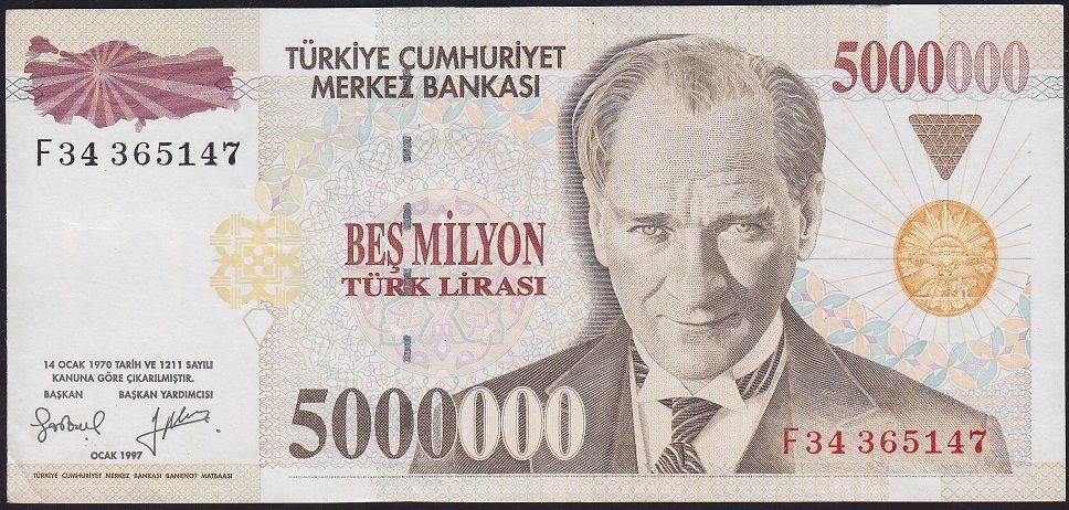 7.Emisyon 5 000 000 Lira F34 365147 Çok Çok Temiz