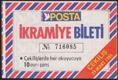 Posta Gazetesi İkramiye Bileti 29 Mart 1985