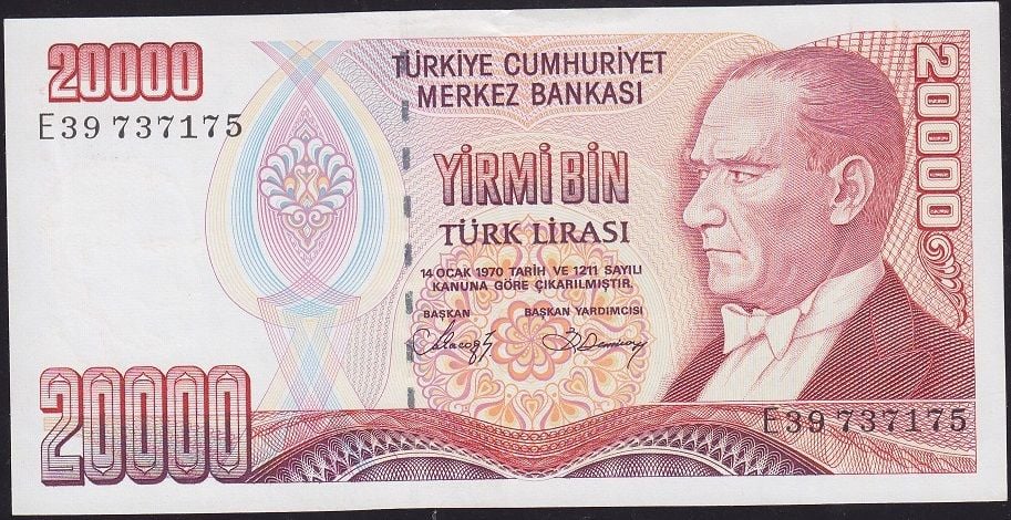 7.Emisyon 1.Tertip 20000 Lira E39 737175 Çok Çok Temiz+