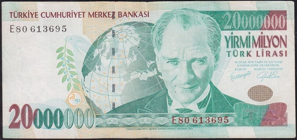 7.Emisyon 20 000 000 Lira E80 613695 Çok Temiz