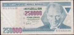 7.Emisyon 3.Tertip 250000 Lira G72 172110 Temiz