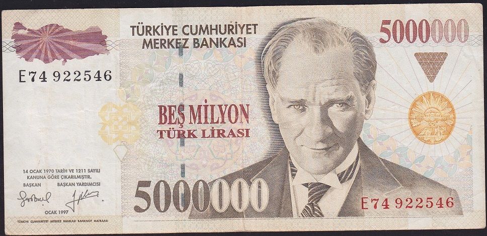 7.Emisyon 5 000 000 Lira E74 922546 Çok Temiz