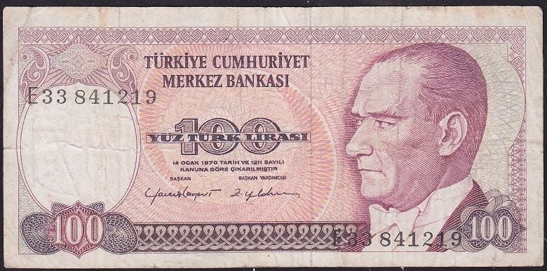 7.Emisyon 2.Tertip 100 Lira E33 841219 Çok Temiz