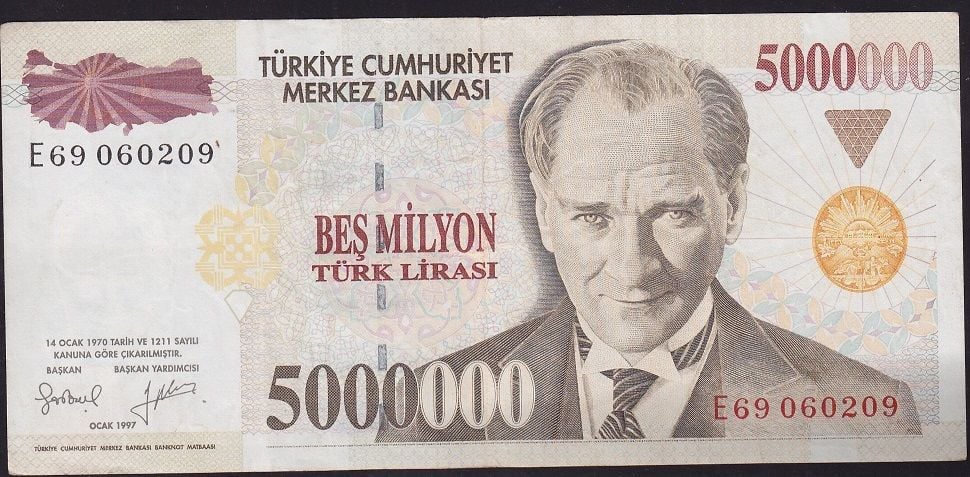 7.Emisyon 5 000 000 Lira E69 060209 Çok Temiz+