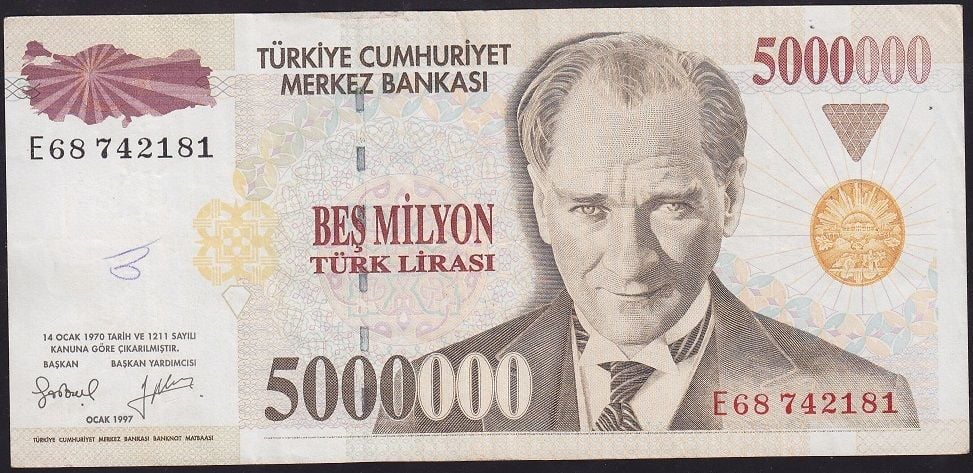 7.Emisyon 5 000 000 Lira E68 742181 Çok Temiz