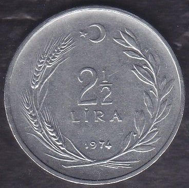 1974 Yılı 2.5 Lira (Ters)