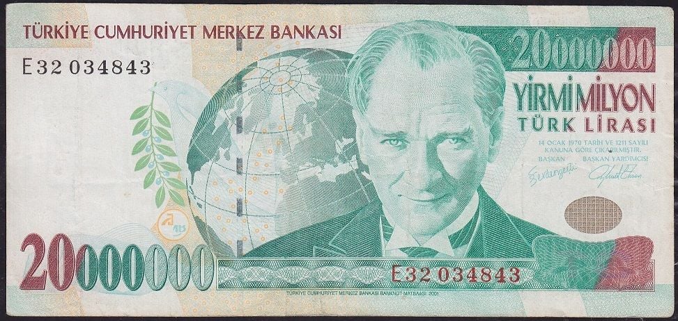 7.Emisyon 20 000 000 Lira E32 034843 Çok Temiz