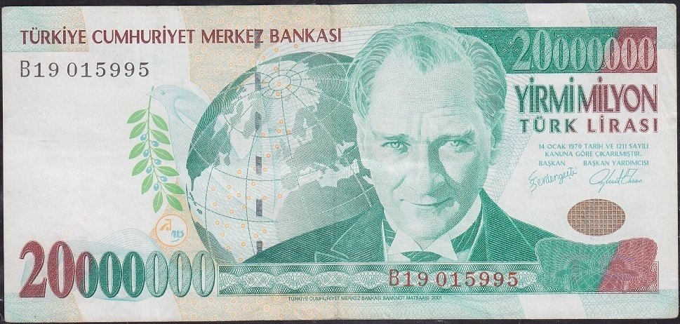 7.Emisyon 20 000 000 Lira B19 015995 Çok Temiz +