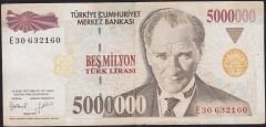 7.Emisyon 5 000 000 Lira E30 632160 Çok Temiz