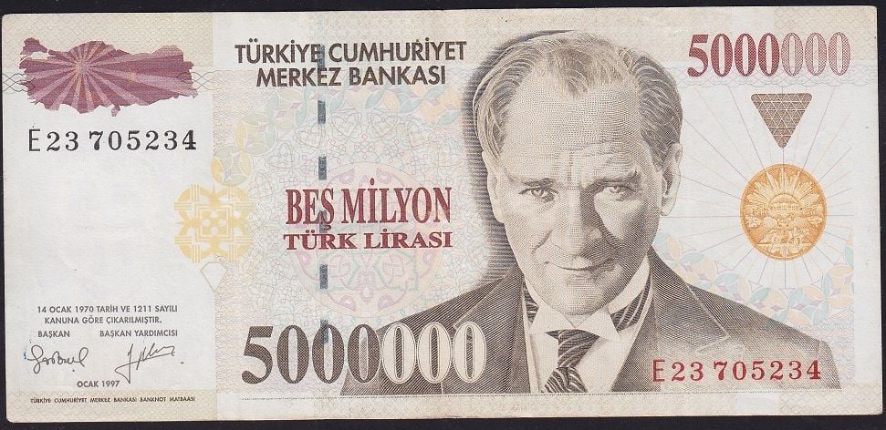 7.Emisyon 5 000 000 Lira E23 705234 Çok Temiz+