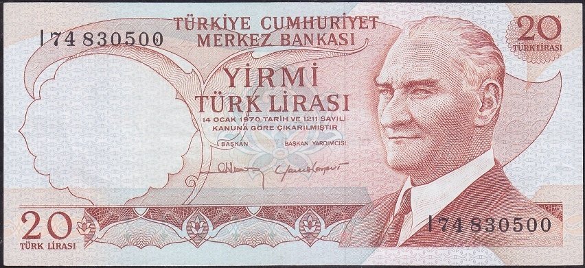 6.Emisyon 4.Tertip 20 Lira I74 830500 Çok Temiz +