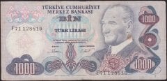 6.Emisyon 3.Tertip 1000 Lira F71 128819 Çok Temiz