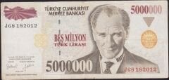 7.Emisyon 5 000 000 Lira J68 182012 Çok Temiz