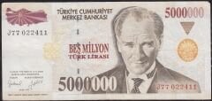 7.Emisyon 5 000 000 Lira J77 022411 Çok Temiz