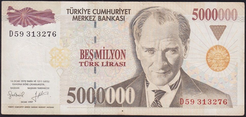 7.Emisyon 5 000 000 Lira D59 313276 Çok Temiz+