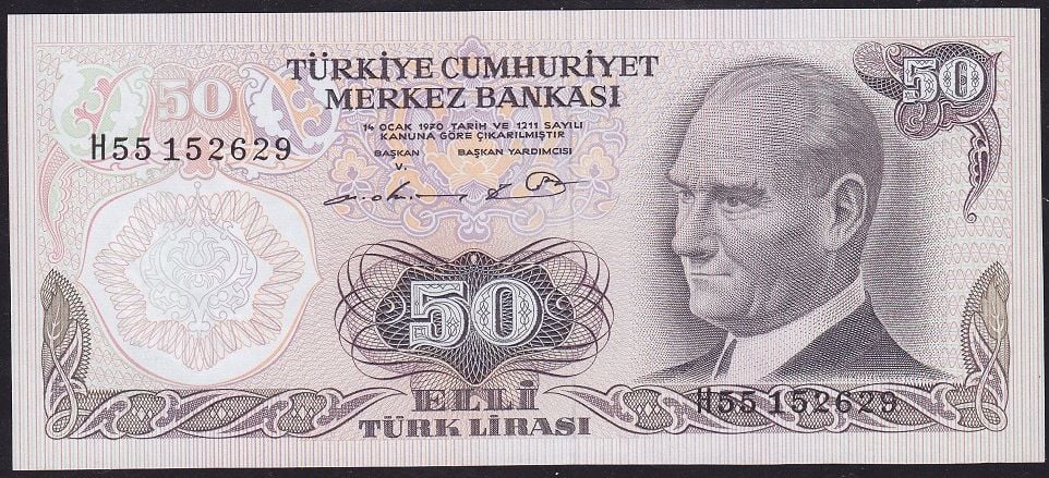 6.Emisyon 1.Tertip 50 Lira H55 152629 Çilaltı Çil