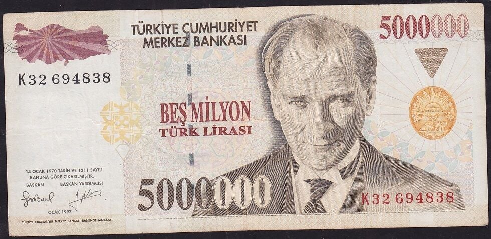 7.Emisyon 5 000 000 Lira K32 694838 Çok Temiz