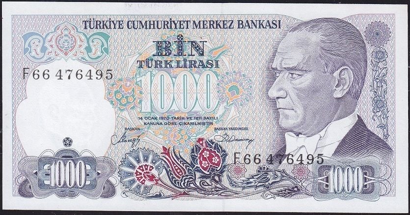 7.Emisyon 2.Tertip 1000 Lira F66 476495 Çil