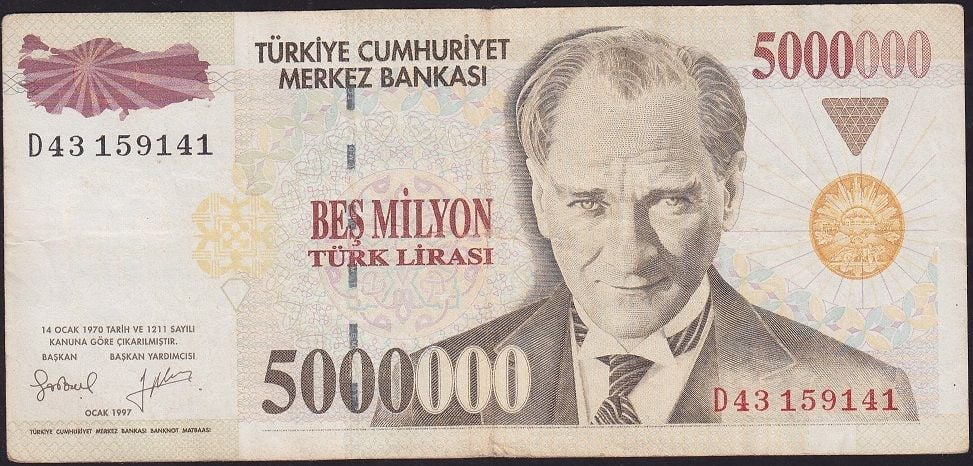 7.Emisyon 5 000 000 Lira D43 159141 Çok Temiz