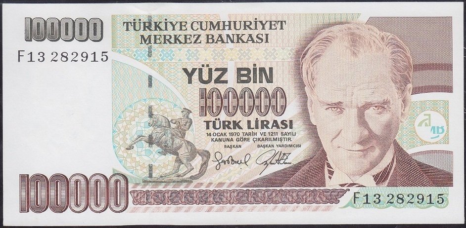 7.Emisyon 3.Tertip 100000 Lira F13 282915 Çilaltı Çil