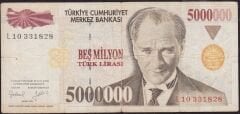 7.Emisyon 5 000 000 Lira L10 331828 Çok Temiz