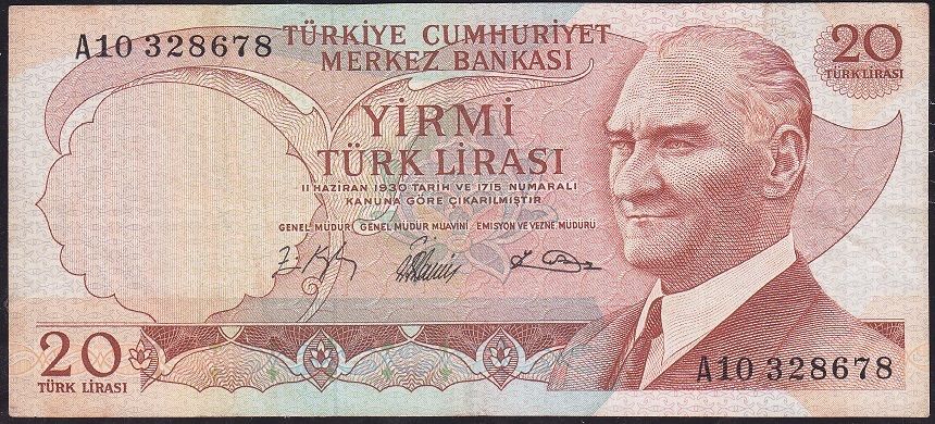 6.Emisyon 1.Tertip 20 Lira A10 328678 Çok Temiz+