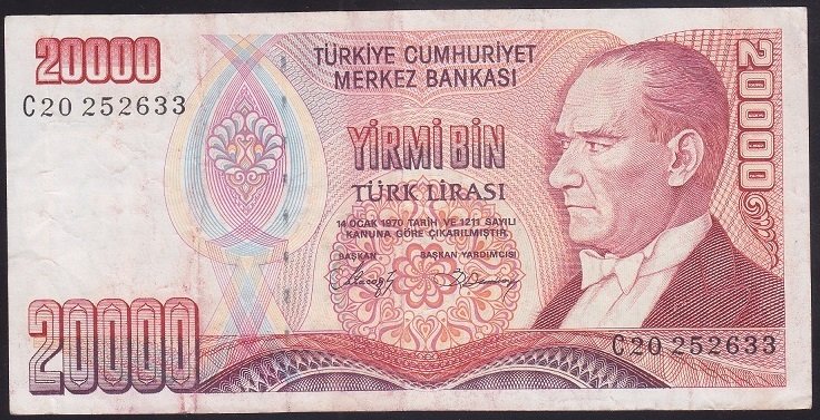 7.EMİSYON 1.TERTİP 20000 LİRA C20 252633 ÇOK TEMİZ