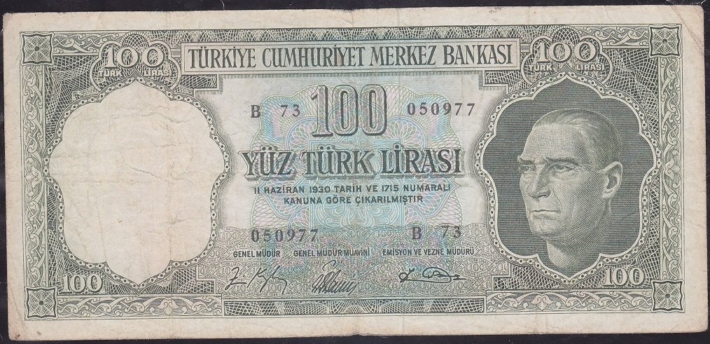 5.Emisyon 5.Tertip 100 Lira B73 050977 Çok Temiz