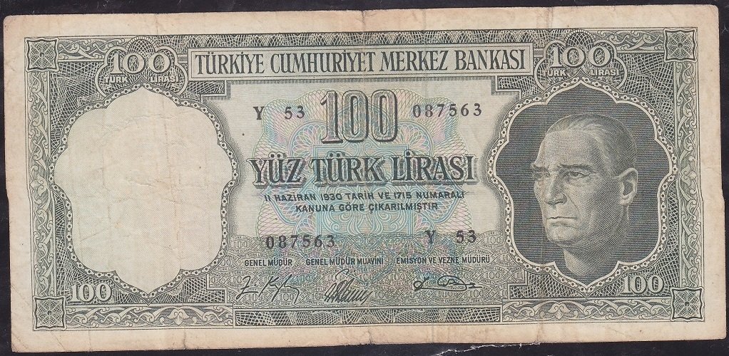 5.Emisyon 5.Tertip 100 Lira Y53 087563 Çok Temiz