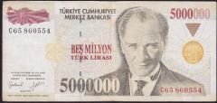 7.Emisyon 5 000 000 Lira C65 860554 Çok Temiz+