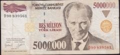 7.Emisyon 5 000 000 Lira D90 839561 Çok Temiz