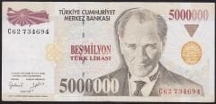 7.Emisyon 5 000 000 Lira C62 734694 Çok Temiz+